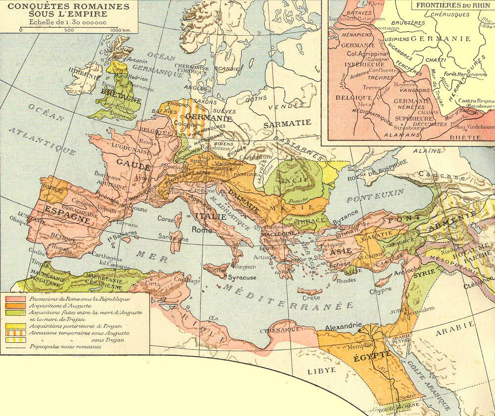 Carte des conqtes de  l'empire romain.