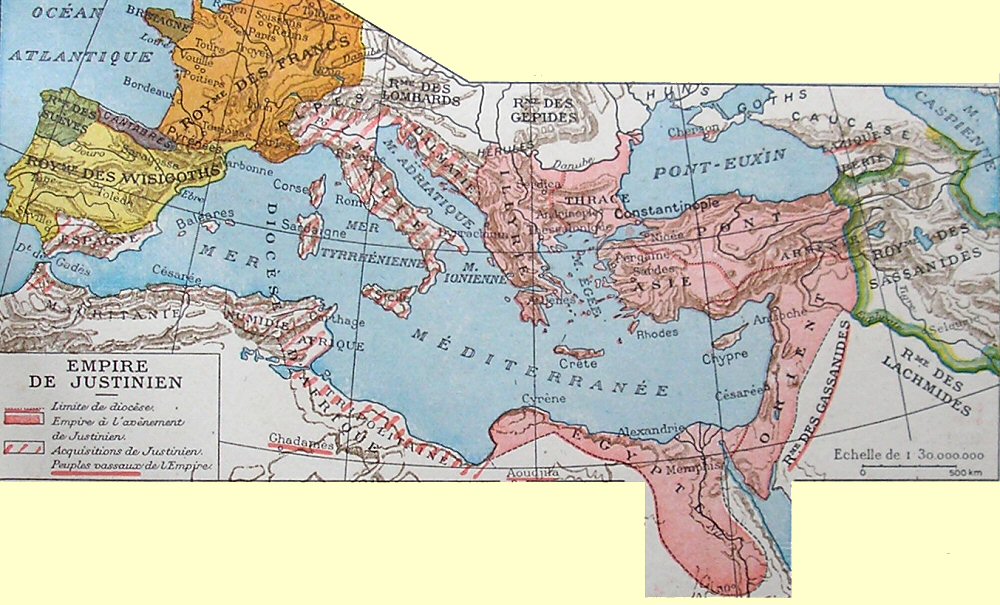 Carte de l'empire romain sous Justinien.