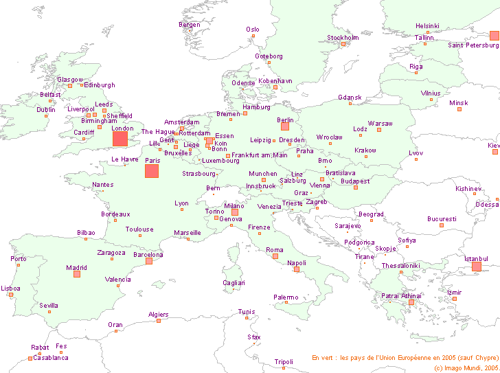 Carte des grandes agglomérations en Europe