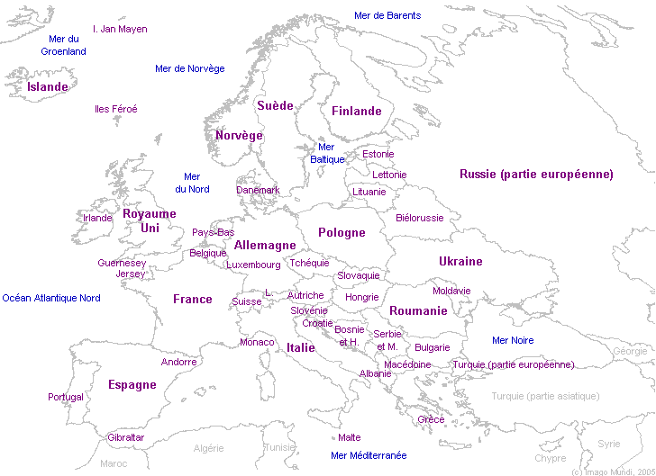 Carte de localisation des pays d'Europe.