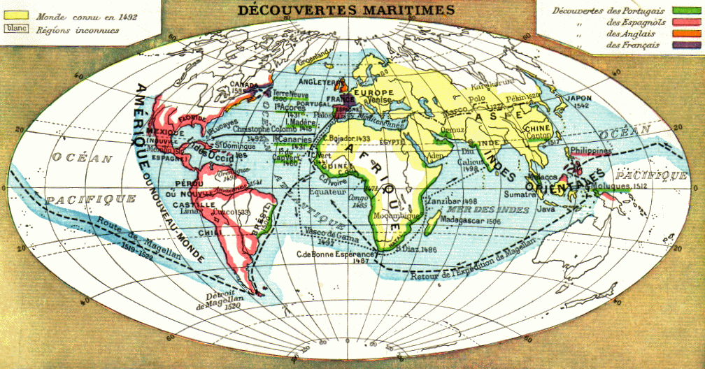 Carte des grandes découvertes maritimes