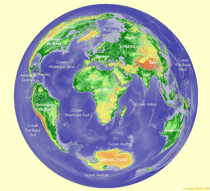 Carte de l'Hémisphère Continental