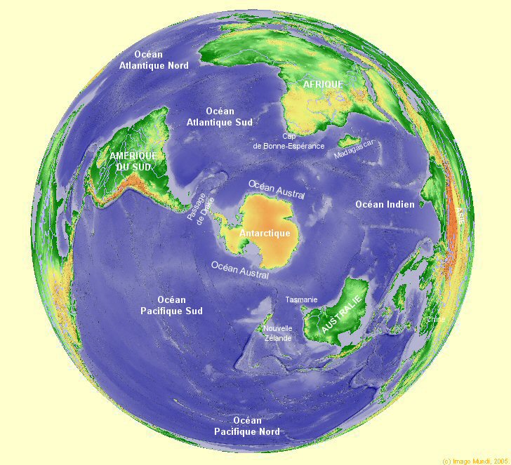 Carte de l'hémisphère Sud