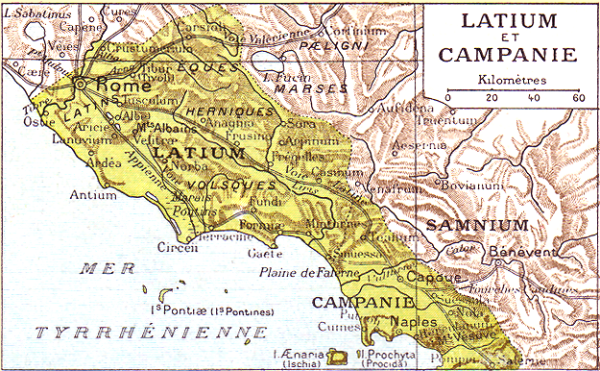 Carte du Latium et de la Campanie.