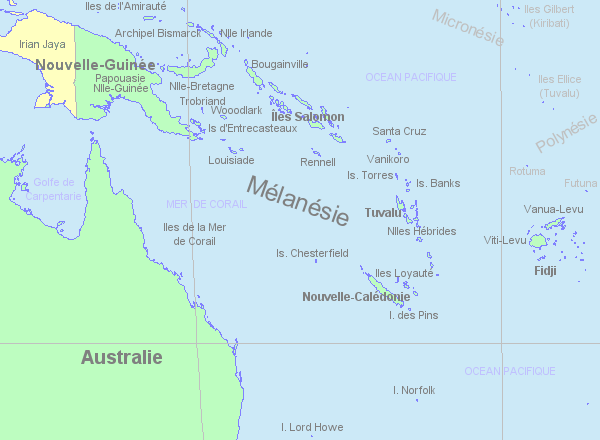 Carte de la Mélanésie.