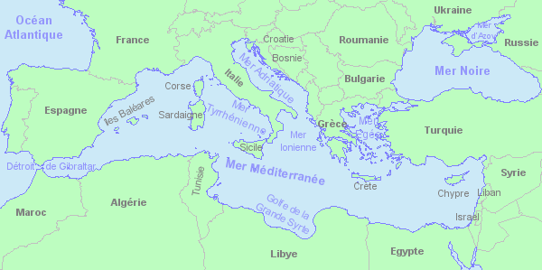Carte de la Mer Méditerranée.