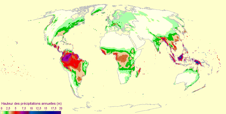 Carte des précipitations annuelles dans le monde