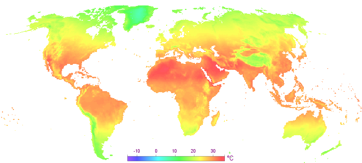 Carte des températures en août dans le monde.