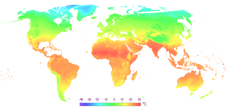 Carte des températures en avril dans le monde.