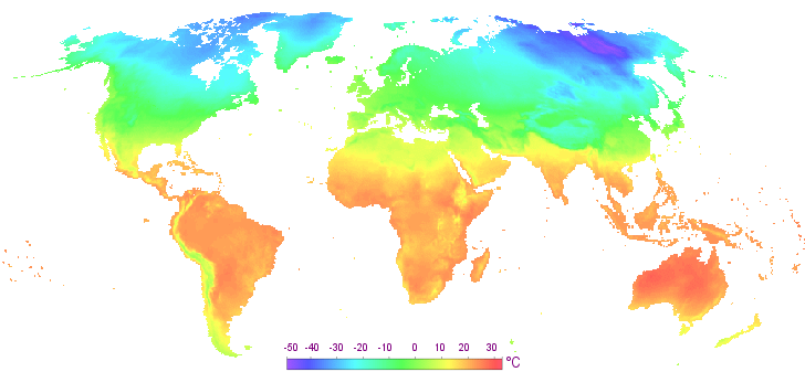 Carte des températures en janvier dans le monde.