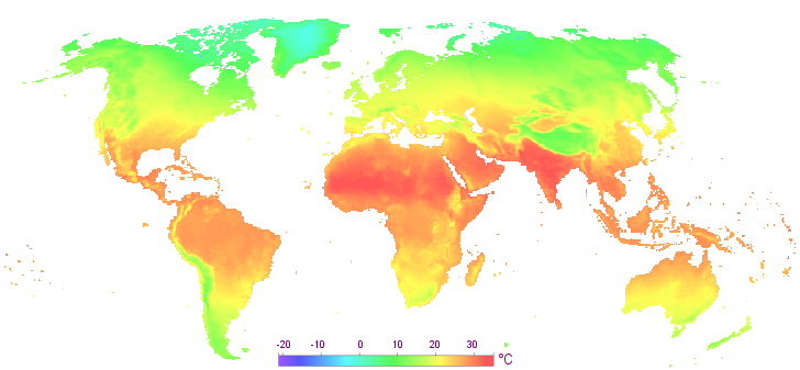 Carte des températures en mai dans le monde.