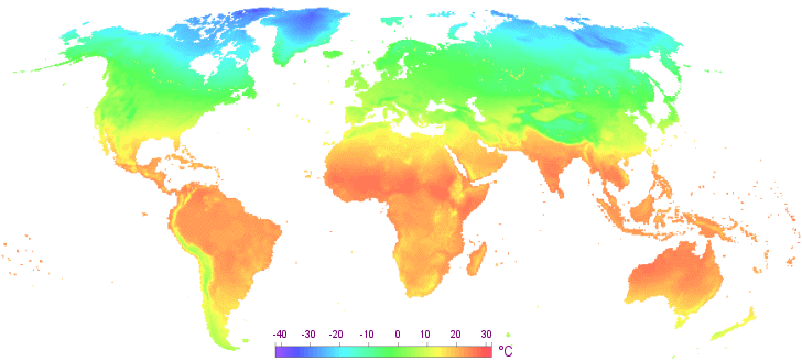 Carte des températures en mars dans le monde.