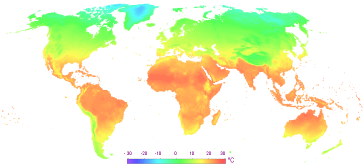 Carte des températures en octobre dans le monde.