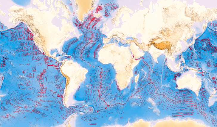 Carte des anomalies magnétiques des océans