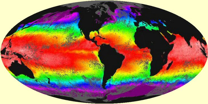 Carte des températures de la surface des océans en avril