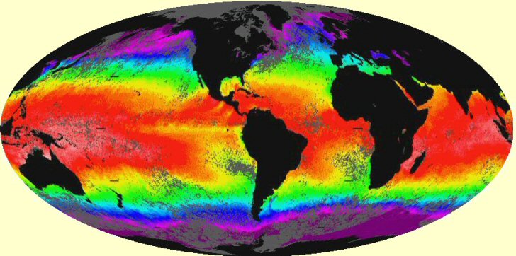 Carte des températures de la surface des océans en janvier