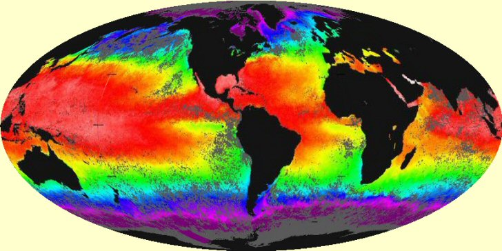 Carte des températures de la surface des océans en juillet