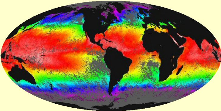 Carte des températures de la surface des océans en octobre