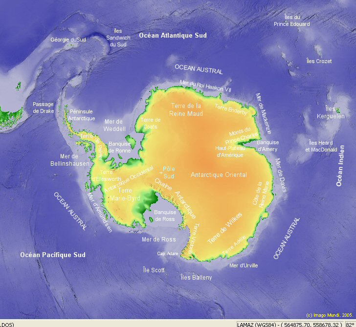 Carte de la région Antarctique