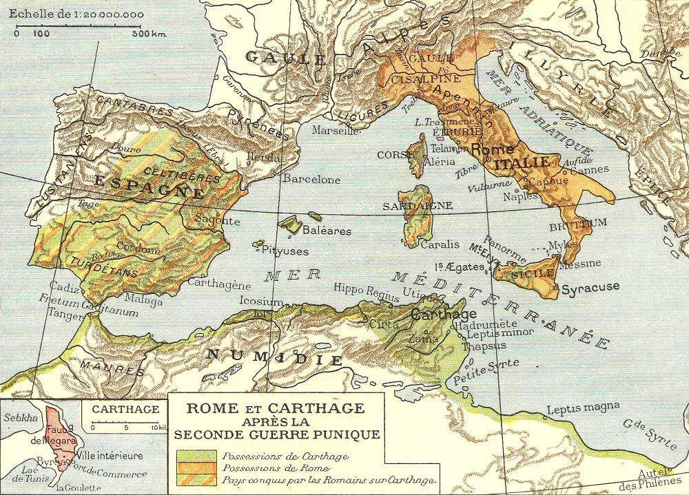 Carte de Rome et Carthage aprs la seconde Guerre punique.
