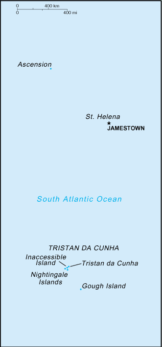Carte des îles sainte-Helène, Ascension et Tristan da Cunha.