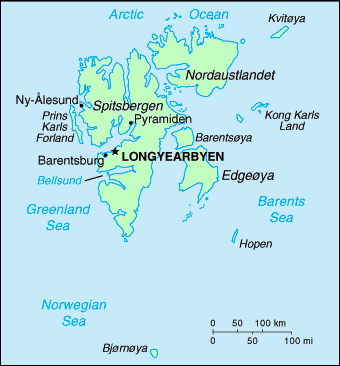 Carte du Spitzberg (Svalbard).
