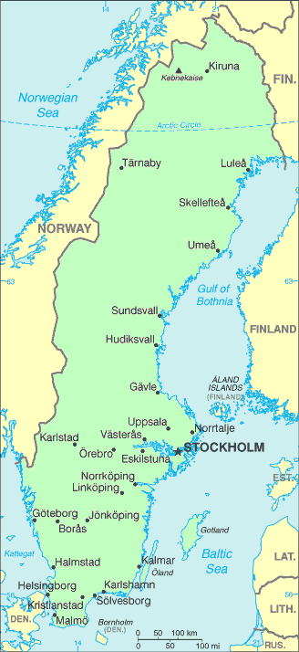 Carte de la Suède.