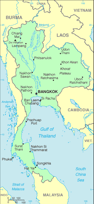 Carte de la Thaïlande.