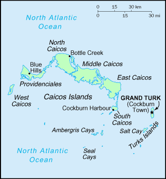 Carte des îles Turks et Caicos.
