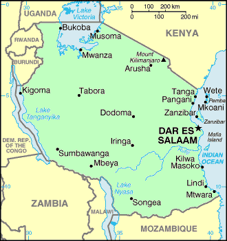 Carte de la Tanzanie.
