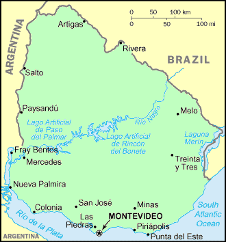Carte de l'Uruguay.