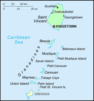 Carte de Saint Vincent et les Grenadines.