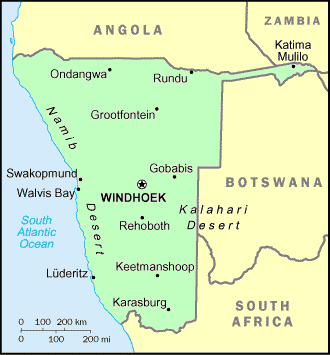 Carte de la Namibie.