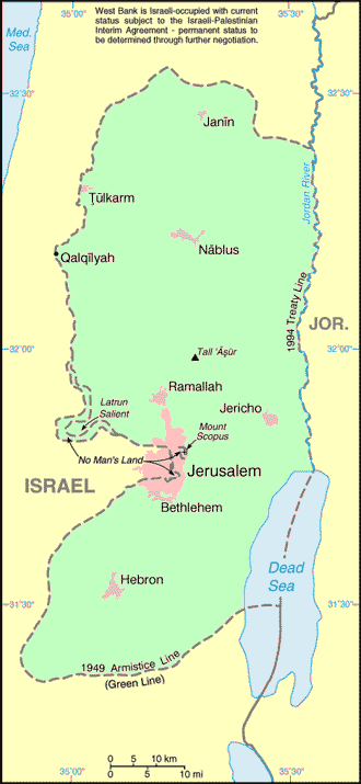 Carte de la Cisjordanie.
