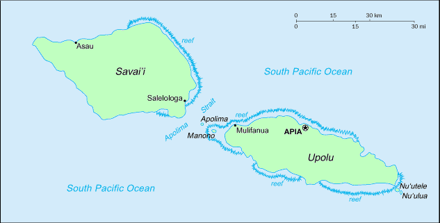 Carte des iles Samoa.