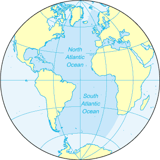 Carte de l'Océan Atlantique.