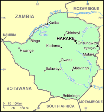 Carte du Zimbabwe.
