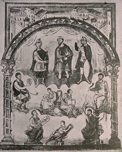Charlemagne en David à l'Académie palatine.