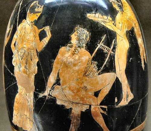 Adonis et Aphrodite sur un vase attique.