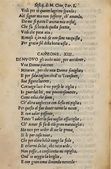 Cino da Pistoia : Page des Rime (1559).