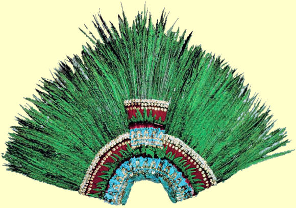 Coiffe aztèque en plumes.