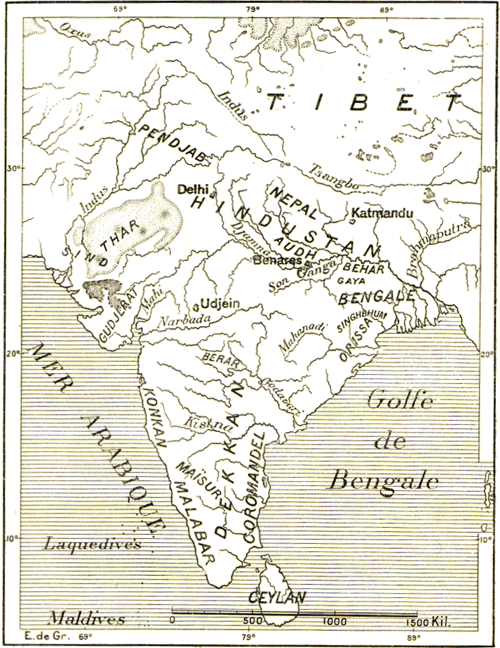 carte des grandes rgions de l'Inde.