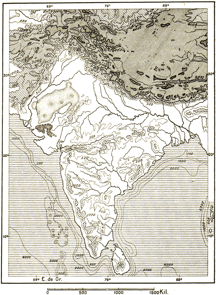 carte du relief de l'Inde.