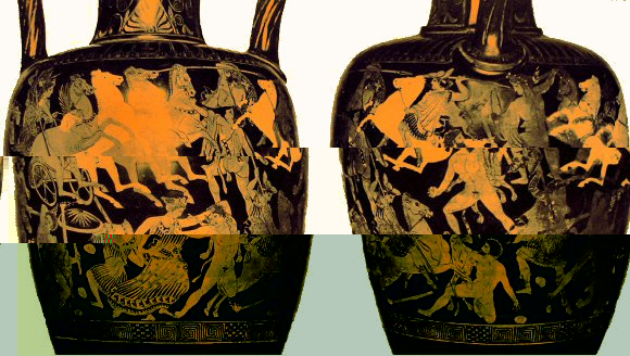 Combat des dieux et des gants peints sur des vases grecs.
