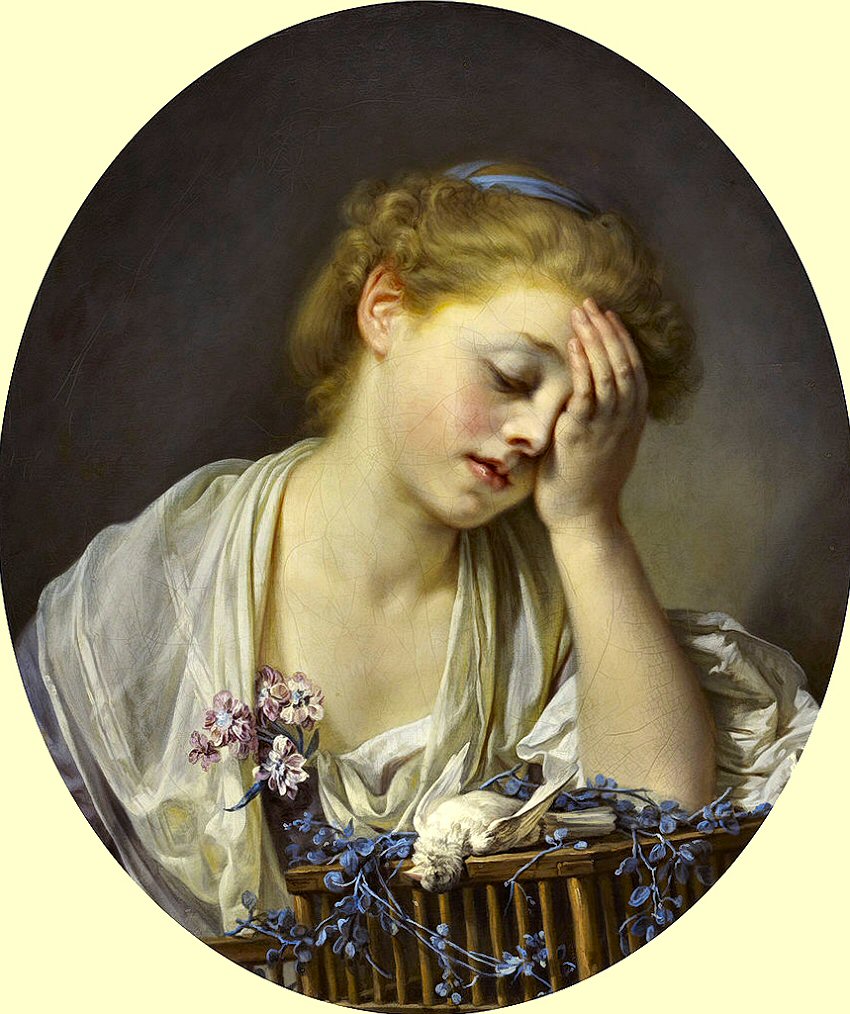 Greuze : La Jeune fille qui pleure son oiseau mort.