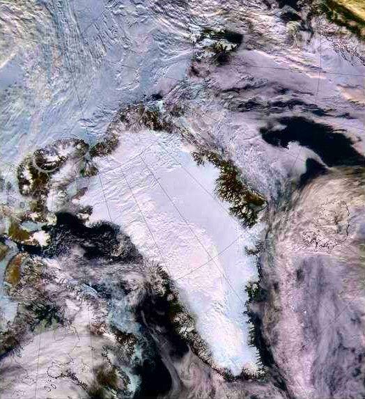 Le Groenland vu depuis l'espace.