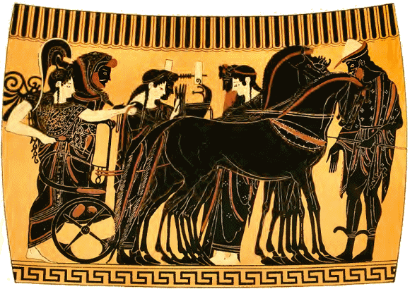 Héraclès conduit sur l'Olympe par Athéna.