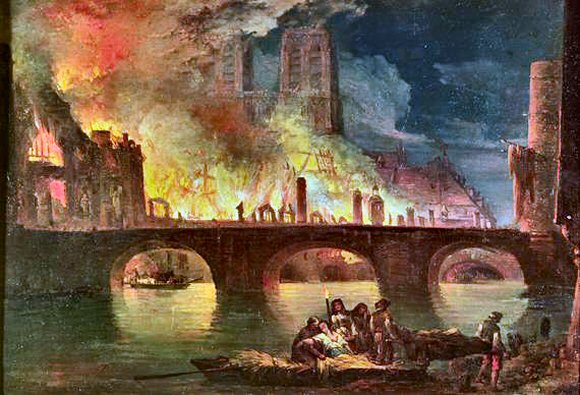 Paris : incendie de l'Htel Dieu.