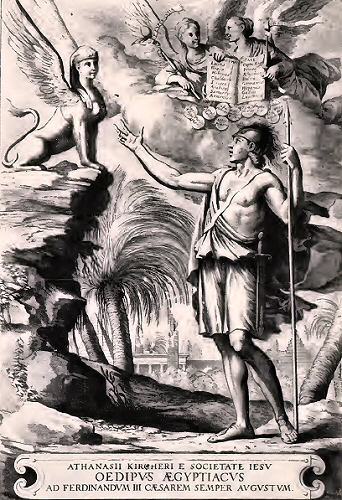 Kircher : Oedipe égyptien résolvant l'énigme du sphinx.