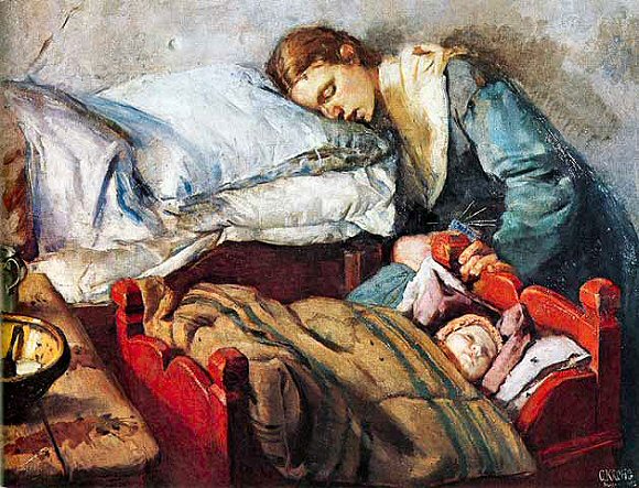Krohg : Mère endormie avec un enfant.